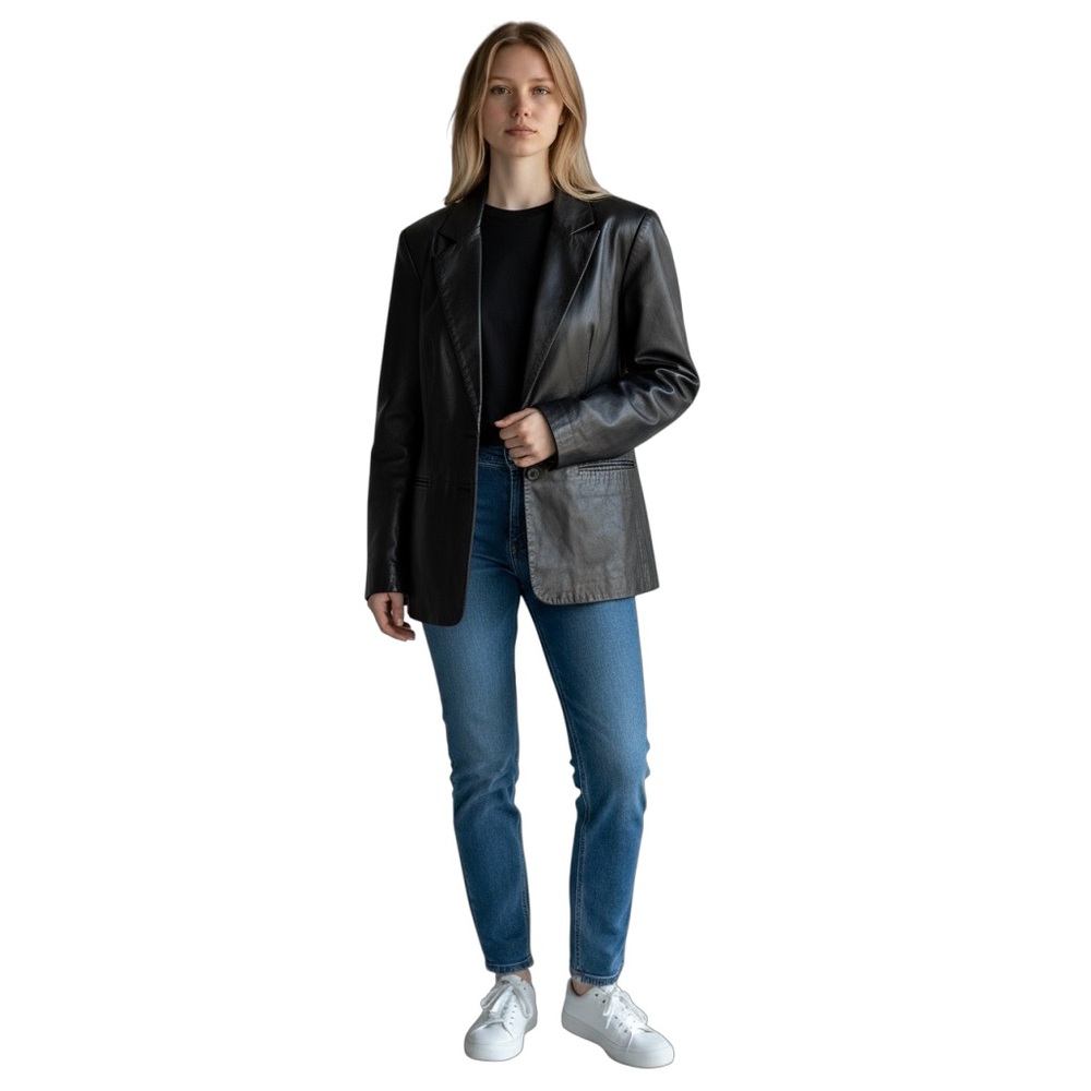 Dana Buchman Lambskin Leather Blazer Jacket Black Size L